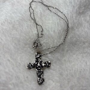 Pendant Cross Roses Rosebuds 2" Tibetan Silver Bead Focal Drop Rosary Making
